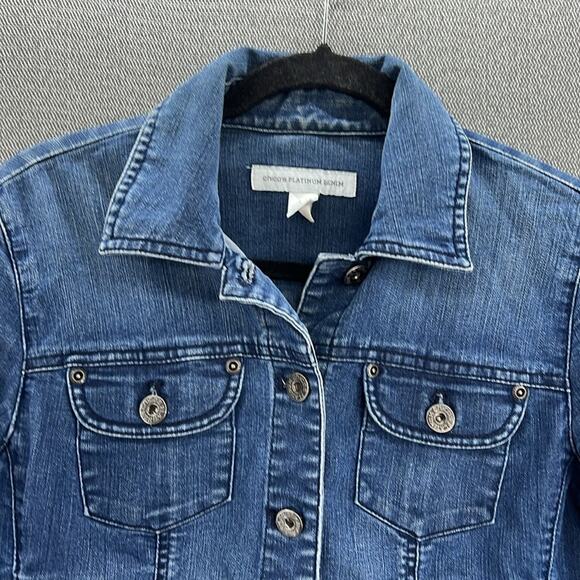 Chico’s Platinum Denim Button Up Blue Jean Jacket Stretch Size 0 (US Small)‎ - Picture 2 of 8